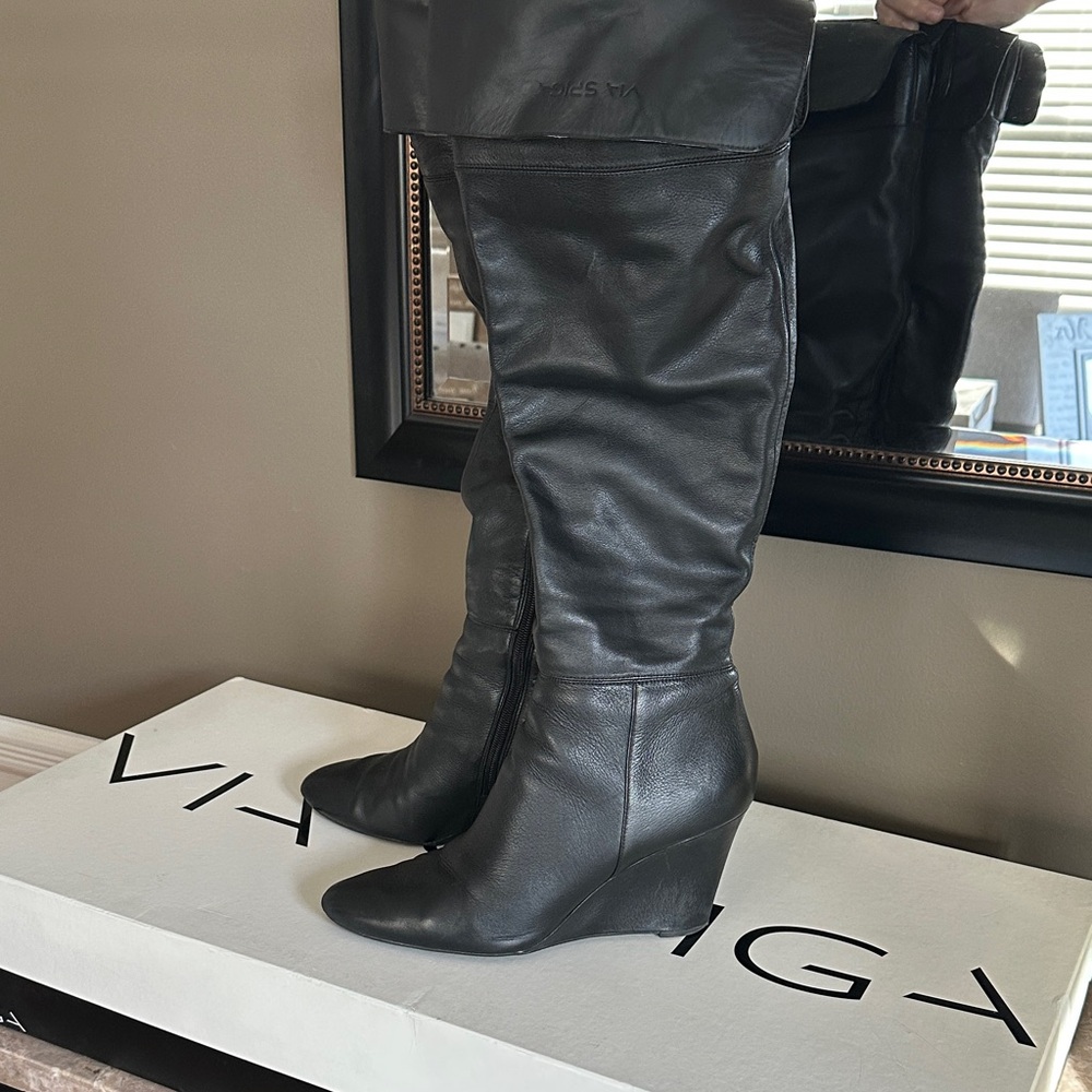 Via Spiga Black Leather Knee-High Boots